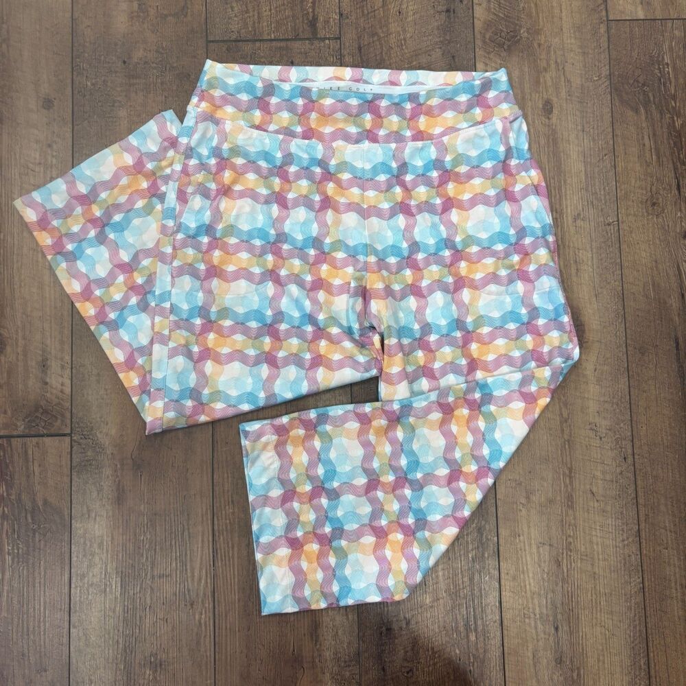 NIKE GOLF Multicolor Swirly Print Pull on Stretch Golf Pants Capri FitDry Large - Picture 2 of 11